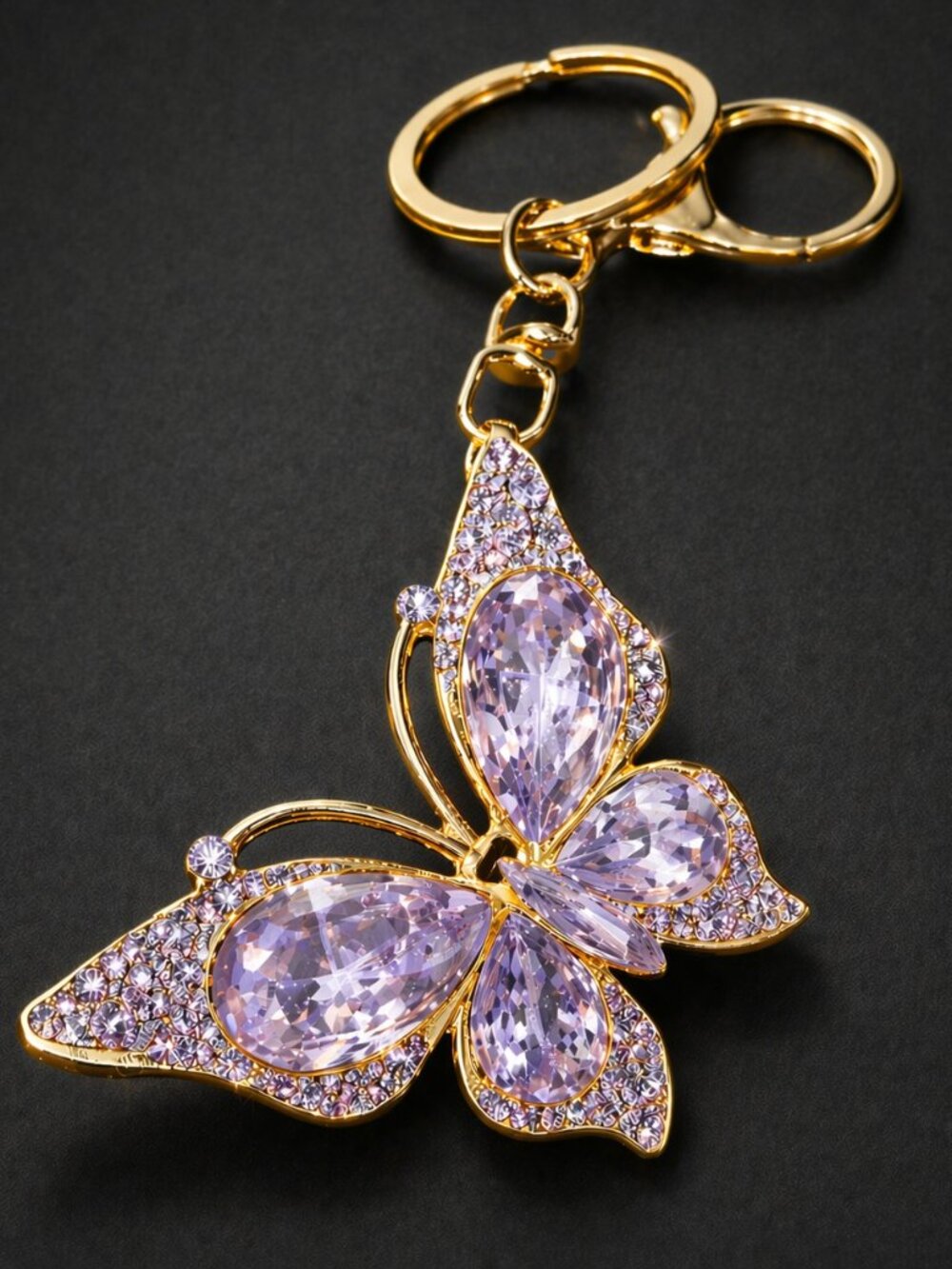 Crystal Rhinestone Purple Butterfly Keychain Bag Charm - Picture 4 of 7